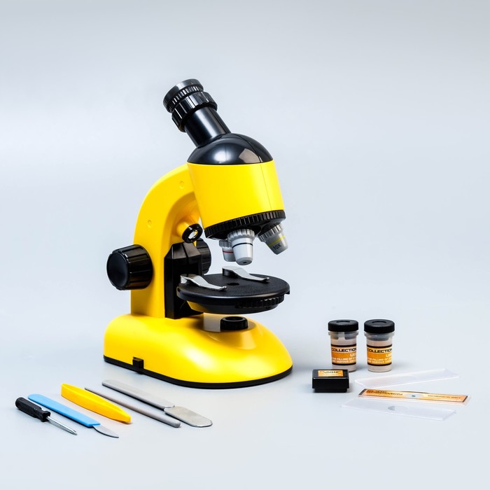 Микроскоп "Юный ученый" кратность до х1200, желтый, подсветка - Фото 1