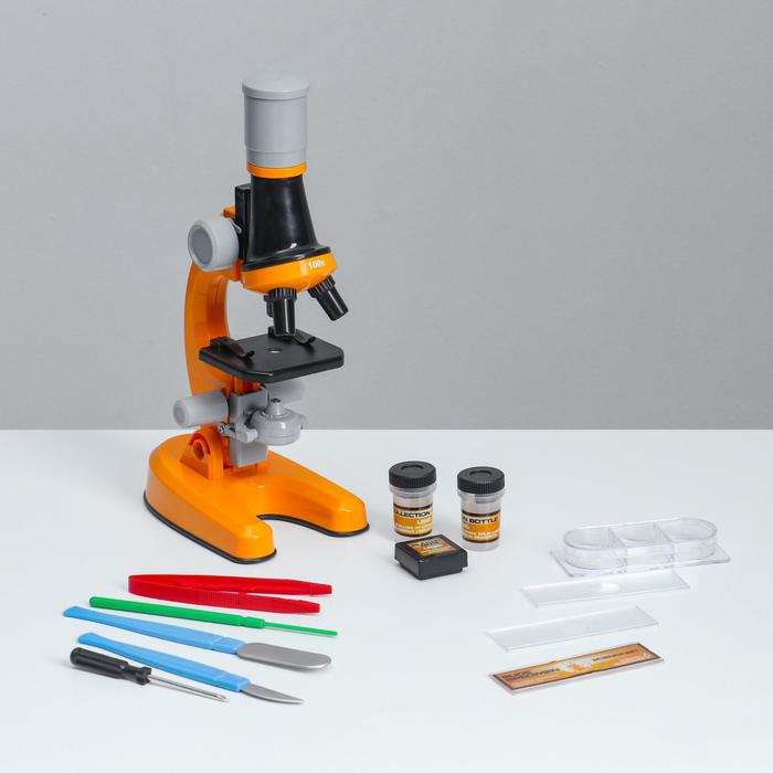 Микроскоп "Юный ботаник" кратность до х1200, оранжевый, подсветка - Фото 1