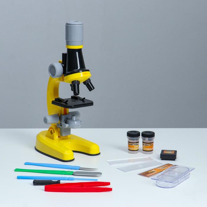 Микроскоп "Юный ботаник" кратность до х1200, желтый, подсветка - Фото 1