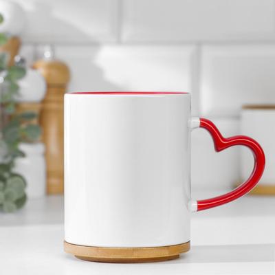 Кружка для сублимации, с фигурной ручкой «Сердце», бело-красная 320 мл