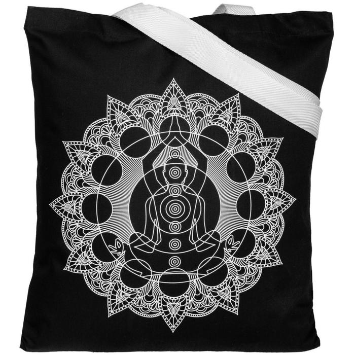 Холщовая сумка Chakraday черная с белыми ручками, сумка: 35х40 см, ручки: 70х3 см - Фото 1