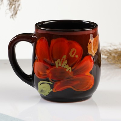 Кружка Псковский гончар «Мак на чёрном», 350 мл, чёрная