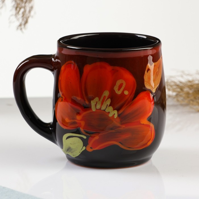 Кружка Псковский гончар «Мак на чёрном», 350 мл, чёрная - Фото 1