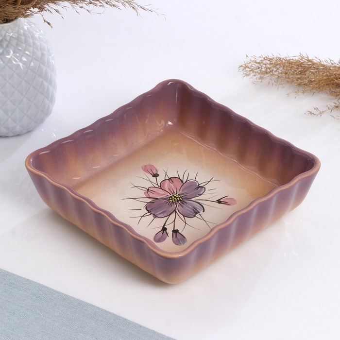 Форма для запекания Псковский гончар «Нежность», 900 мл, 6×20×20 см, керамика, сиреневая - Фото 1