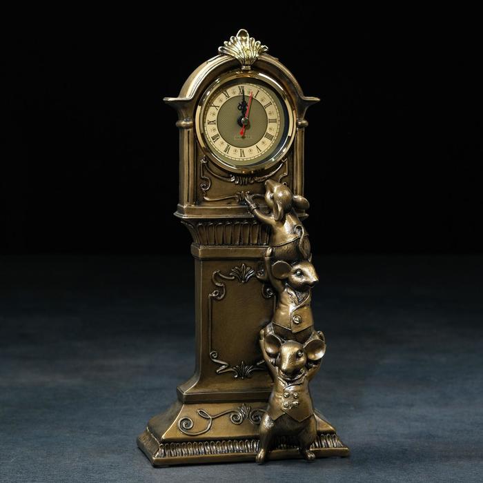 Часы настольные каминные "Часы с мышками", 9 х 16 х 34 см, бронзовые - Фото 1