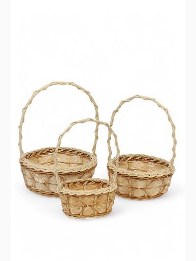 Набор корзин плетеных из 3-х :D20 H 8/27; D17 H 7 H 25; D13 H 6 H 21  см.(ротанг)