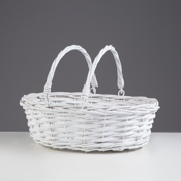 Корзина плетёная для хранения, 33×26×11 см, ручка h=22 см, лоза, белая - Фото 1