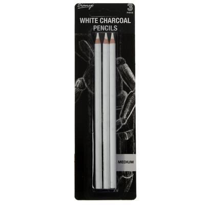 Карандаши угольные, белые, 3 шт. в наборе, средние