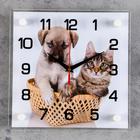 Часы настенные, интерьерные "Щенок с котенком", бесшумные, 25 х 25 см - фото 8383276