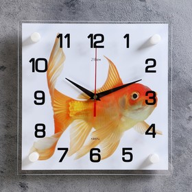 Часы настенные, интерьерные "Золотая рыбка", бесшумные, 25 х 25 см