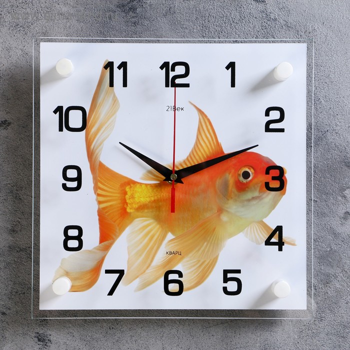 Часы настенные, интерьерные "Золотая рыбка", бесшумные, 25 х 25 см - Фото 1