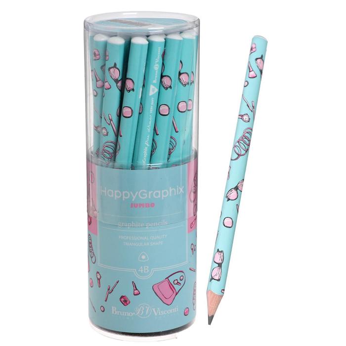 Карандаш чернографитный 3,5 мм Happy Graphix Jumbo Life style Pink dream , 4B, трёхгранный