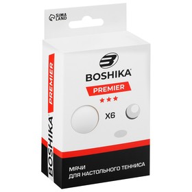 Мяч для настольного тенниса BOSHIKA Premier 3***, набор 6 шт., ABS, цвет белый 5418096