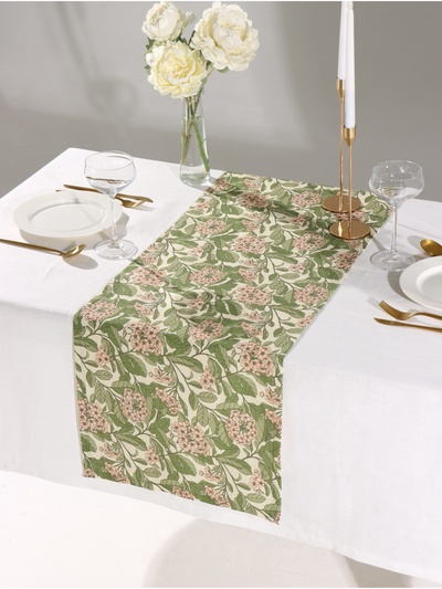 Дорожка на стол Этель Spring garden 40×149см, 100% хлопок, саржа 190 г/м², зелёная/розовая