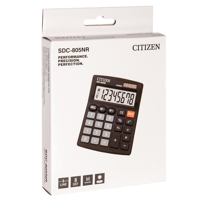 Калькулятор настольный Citizen "SDC-805NR", 8-разрядный, 105 х 120 х 21 мм, двойное питание, компактный, чёрный - фото 51578756