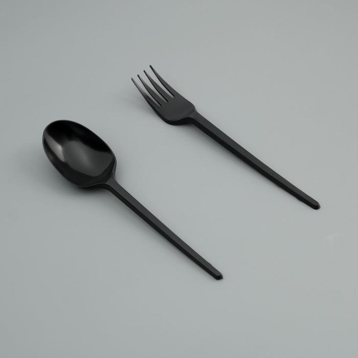 Набор одноразовой посуды "Вилка, ложка" черный, 16,5 см - Фото 1