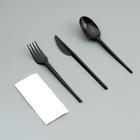 Набор одноразовой посуды "Вилка, ложка, нож, салфетка" черный, 16,5 см - фото 318497546