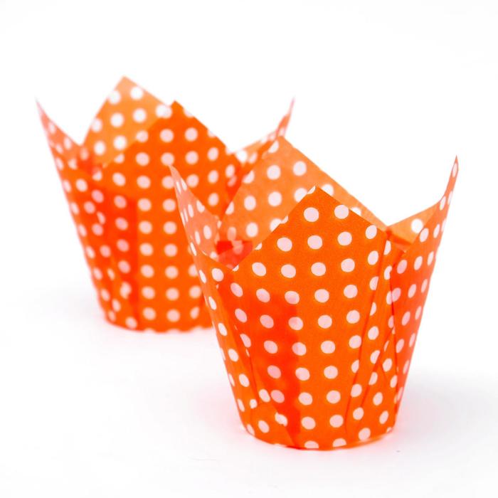 Форма для выпечки "Тюльпан", оранжевый в белый горошек, 5 х 8 см - Фото 1