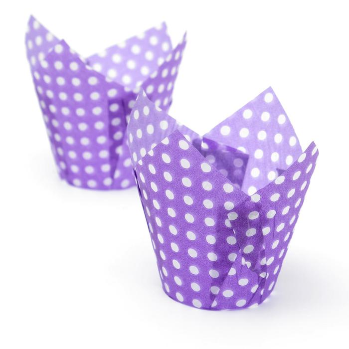 Форма для выпечки "Тюльпан",фиолетовый в белый горошек, 5 х 8 см - Фото 1