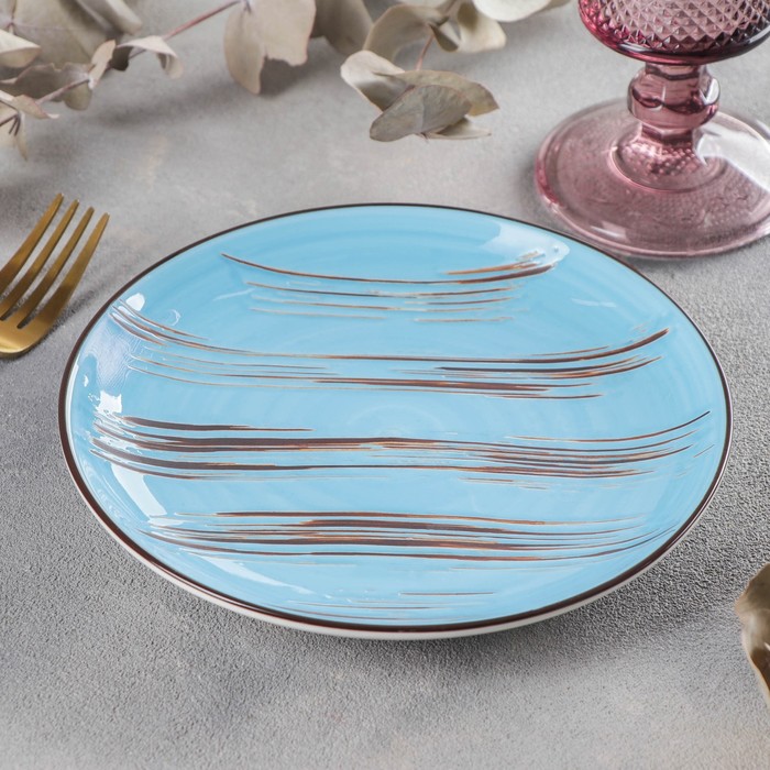 Тарелка фарфоровая десертная Wilmax Scratch, d=17,5 см, цвет голубой - фото 1908674764