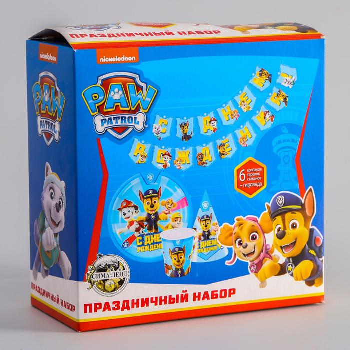 УЦЕНКА Набор бумажной посуды "С днем рождения!", Щенячий патруль, на 6 персон - Фото 1