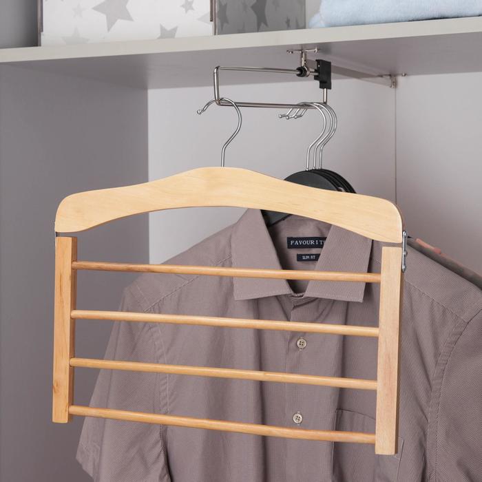 Плечики для юбок и брюк SAVANNA, многоуровневые, 4 перекладины, сорт А, 38,5×1,2×35,5 см, светлое дерево, лотос - Фото 1