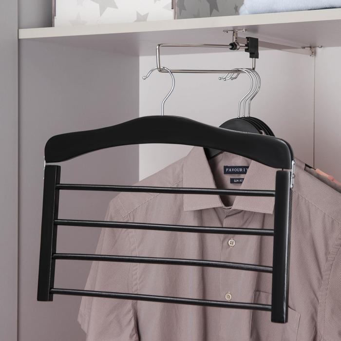 Плечики для юбок и брюк SAVANNA, многоуровневые, 4 перекладины, сорт А, 38.5×1.2×35.5 см, тёмное дерево, лотос - Фото 1