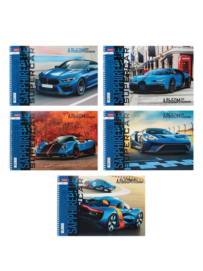 Альбом для рисования BLUEsupercar А4, 32 листа, на гребне, плотность листов 100 г/м², обложка из мелованного картона, МИКС