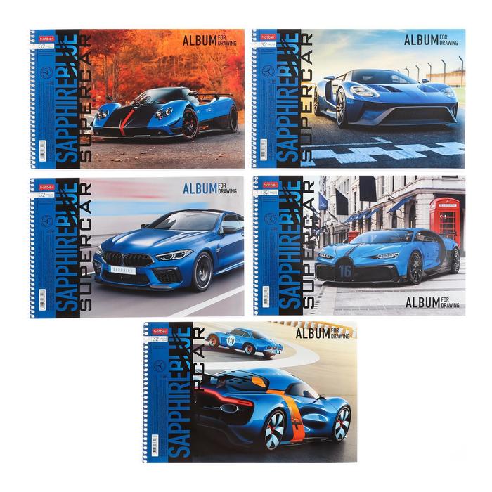 Альбом для рисования А4, 32 листа, на гребне, BLUEsupercar, обложка мелованный картон, блок 100 г/м², МИКС - Фото 1