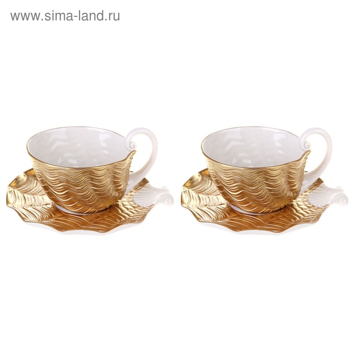 Набор из двух кофейных пар "Морское золото" (2 чашки по 150 мл., 2 блюдца) - Фото 1