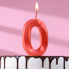 Свеча в торт "Грань", цифра "0", красный металлик, 6,5 см - фото 9223462
