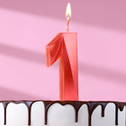 Свеча в торт "Грань", цифра "1", красный металлик, 6,5 см - Фото 1
