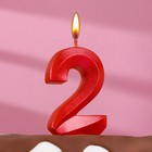 Свеча в торт "Грань", цифра "2", красный металлик, 6,5 см - фото 9223468