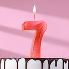 Свеча в торт "Грань", цифра "7", красный металлик, 6,5 см - фото 318498604