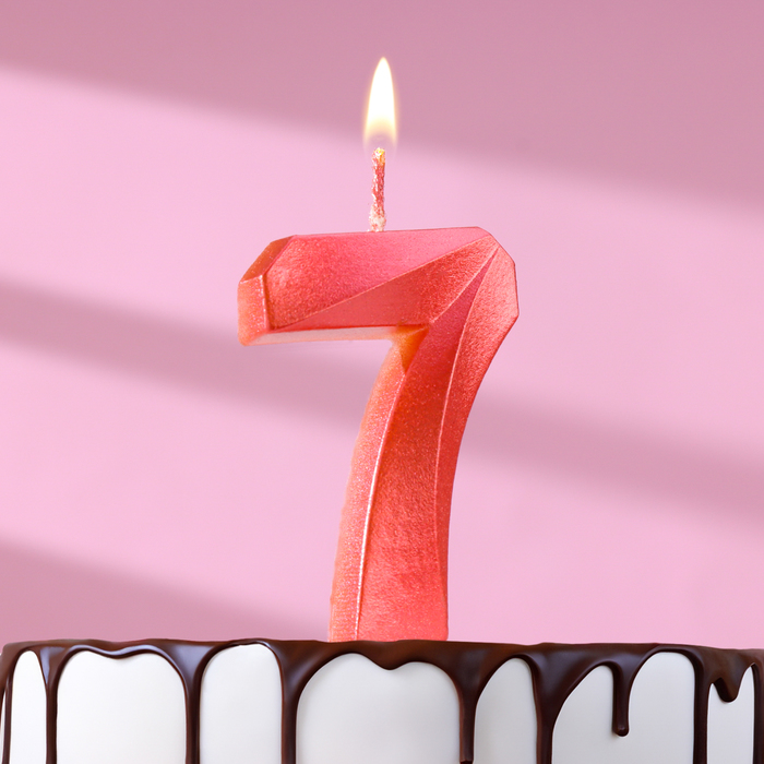 Свеча в торт "Грань", цифра "7", красный металлик, 6,5 см - Фото 1