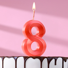 Свеча в торт "Грань", цифра "8", красный металлик, 6,5 см - фото 1424770
