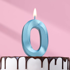 Свеча в торт "Грань", цифра "0", голубой металлик, 6,5 см - Фото 1
