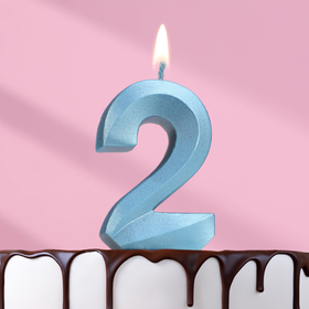 Свеча в торт "Грань", цифра "2", голубой металлик, 6,5 см