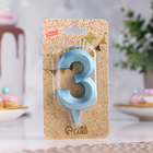 Свеча в торт "Грань", цифра "3", голубой металлик, 6,5 см - Фото 2