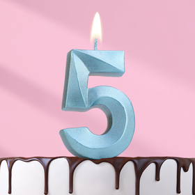 Свеча в торт "Грань", цифра "5", голубой металлик, 6,5 см
