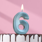 Свеча в торт "Грань", цифра "6", голубой металлик, 6,5 см - фото 1424801