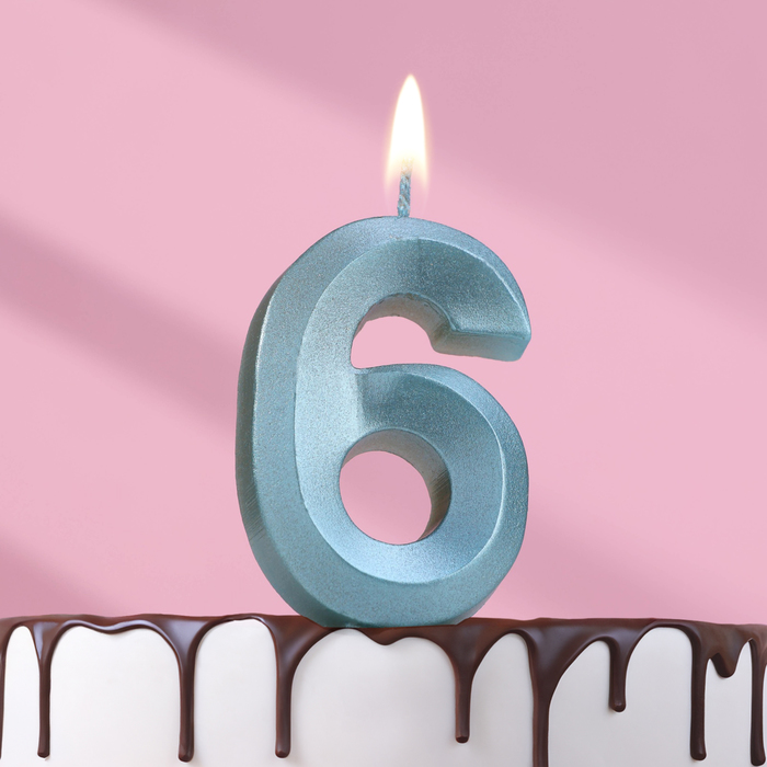 Свеча в торт "Грань", цифра "6", голубой металлик, 6,5 см - Фото 1