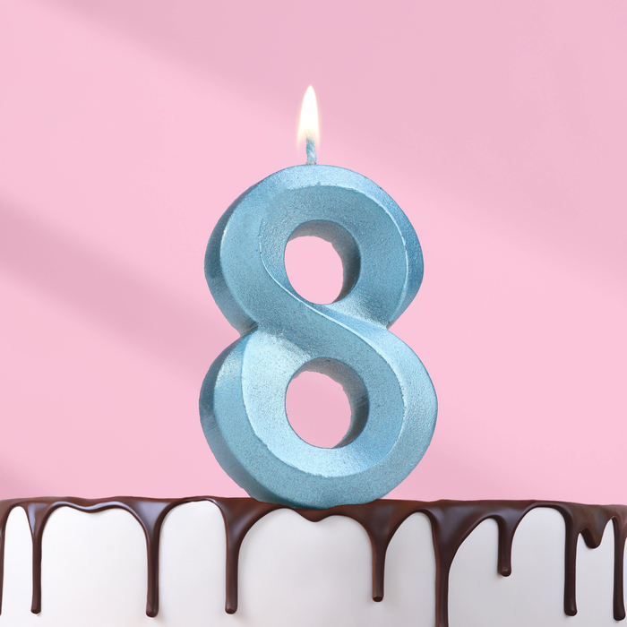 Свеча в торт "Грань", цифра "8", голубой металлик, 6,5 см - Фото 1