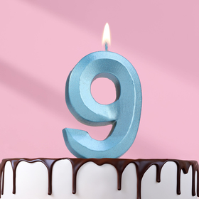 Свеча в торт "Грань", цифра "9", голубой металлик, 6,5 см