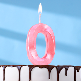 Свеча в торт "Грань", цифра "0", розовый металлик, 6,5 см