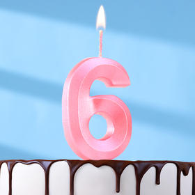 Свеча в торт "Грань", цифра "6", розовый металлик, 6,5 см