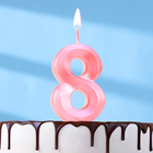 Свеча в торт "Грань", цифра "8", розовый металлик, 6,5 см - фото 2623666