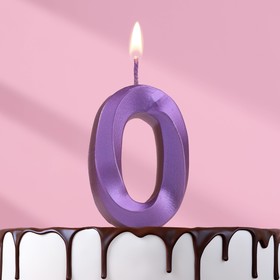 Свеча в торт "Грань", цифра "0", фиолетовый металлик, 6,5 см