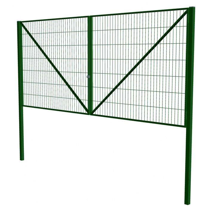 Ворота, распашные, с заполнением, 4 × 1,8 м, с проушиной, зелёные - Фото 1