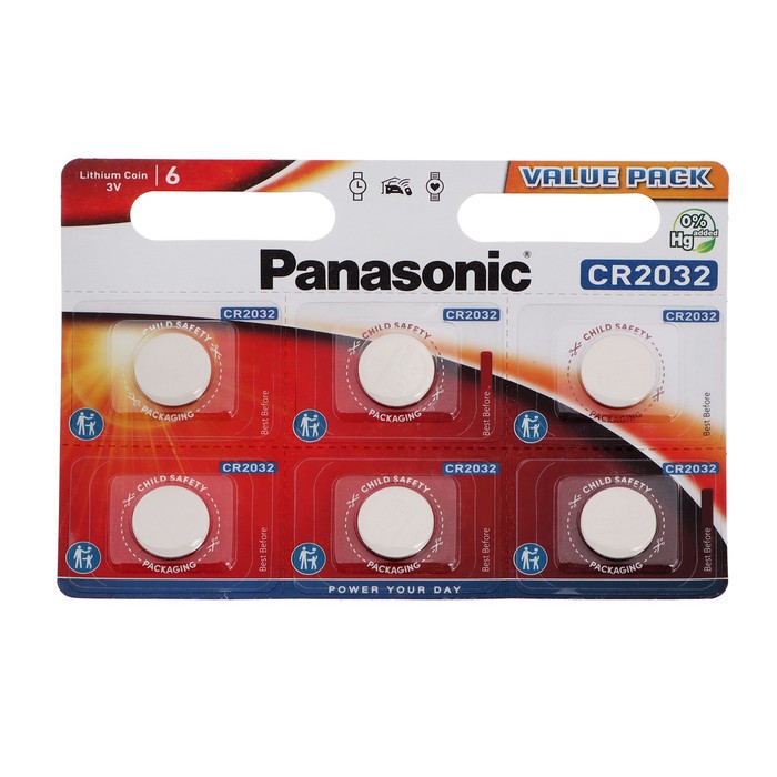 Батарейка литиевая Panasonic Lithium POWER RANGERS, CR2032-6BL, 3В, блистер, 6 шт. - фото 51320324